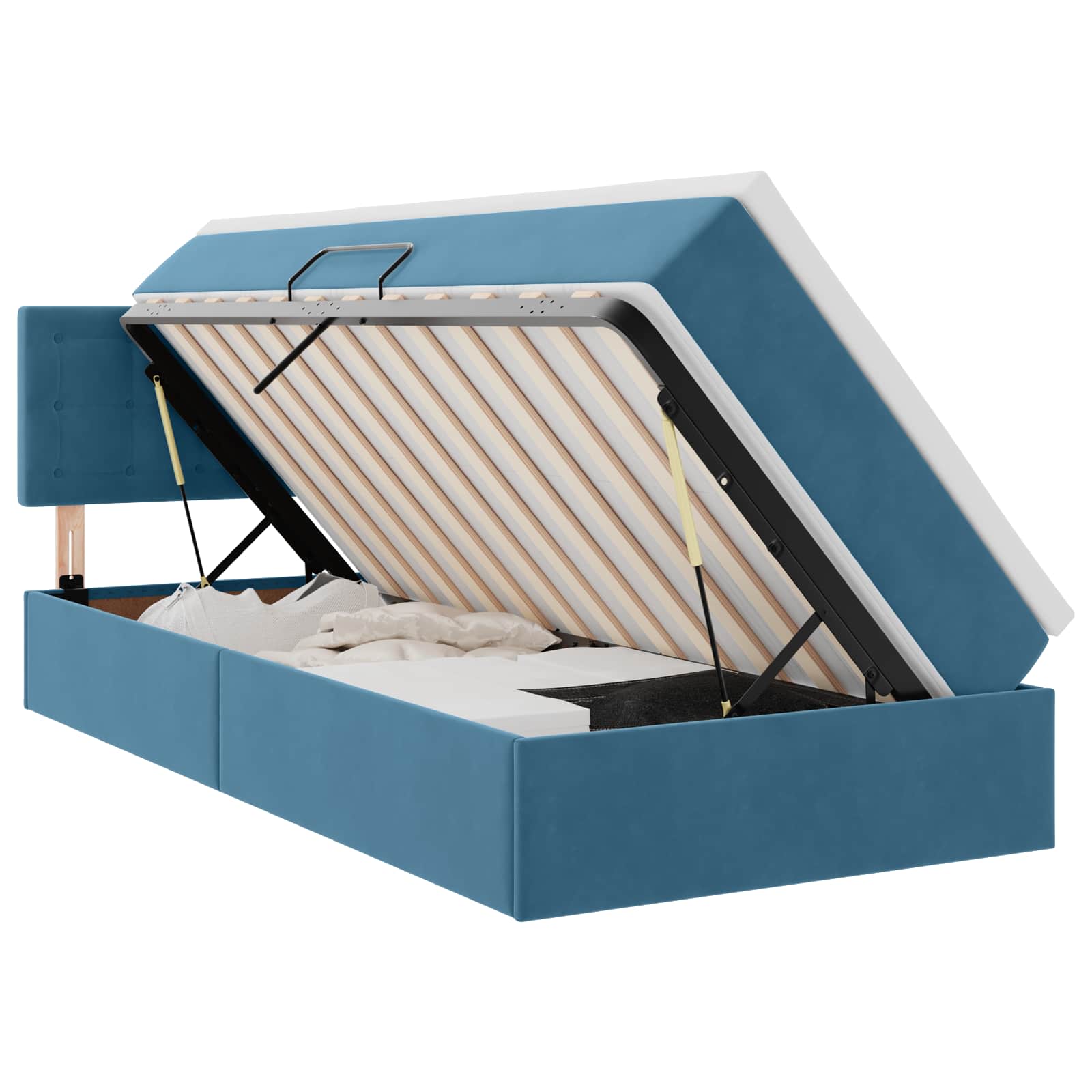 LED krevet za pohranu s madracem Tamno plava 90 x 190 cm Baršun