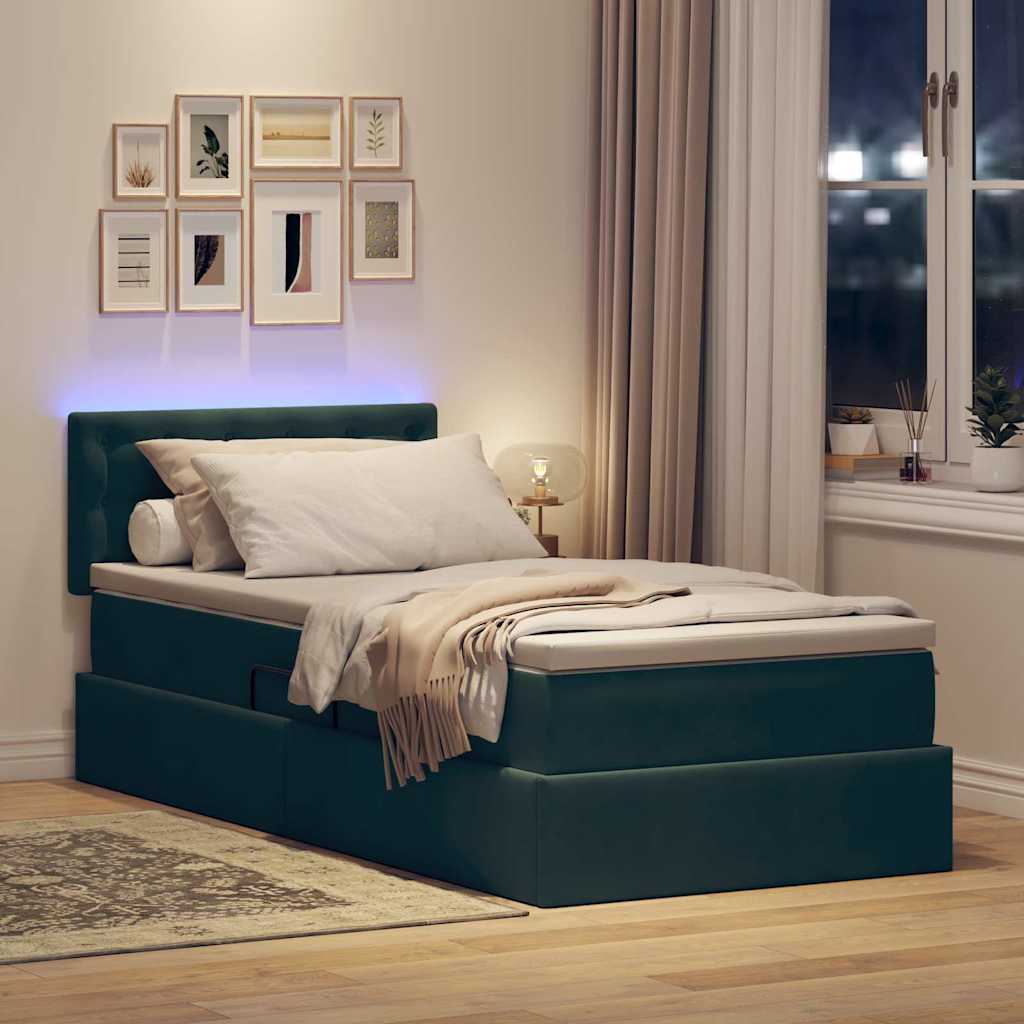 Krevet s prostorom za pohranu s LED-om Tamnozelena 90 x 200 cm