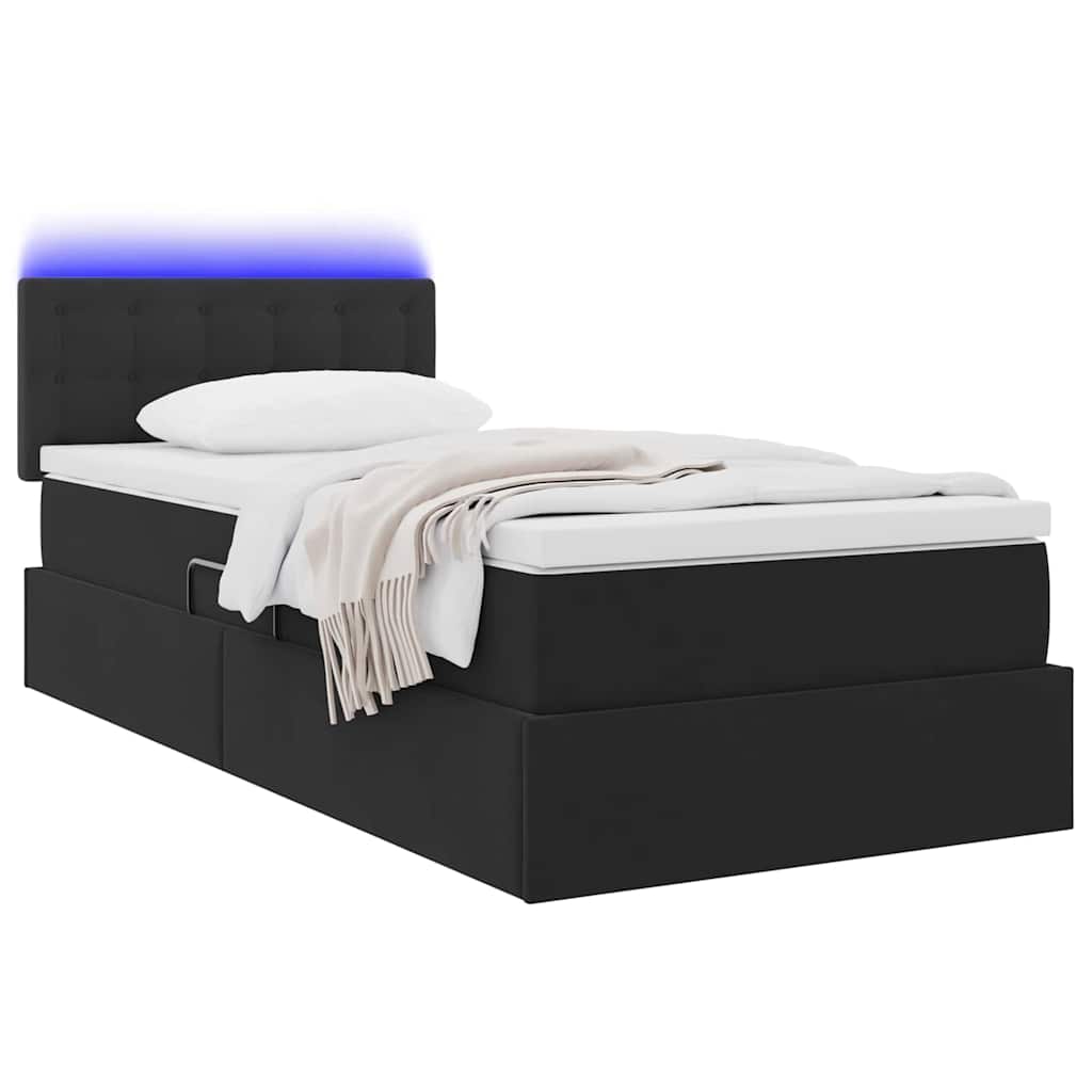 Krevet s prostorom za pohranu s LED-om Crna 100 x 200 cm Baršun