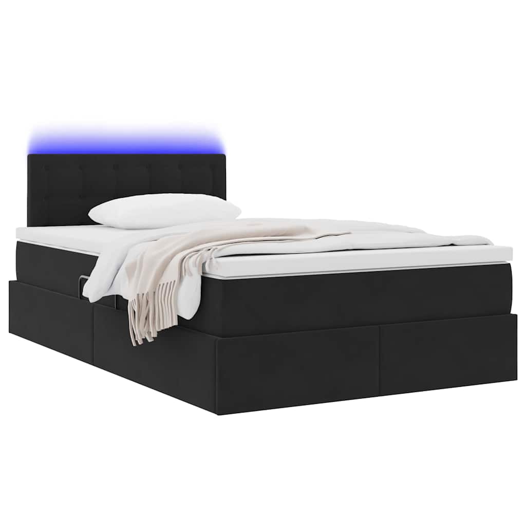 Krevet s prostorom za pohranu s LED-om Crna 120 x 200 cm Baršun