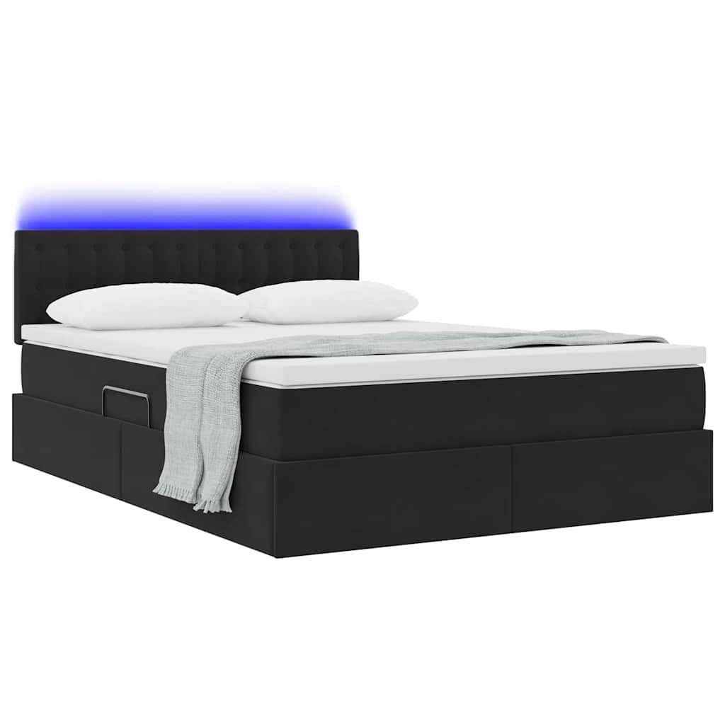 LED krevet za pohranu s madracem Crna 140 x 190 cm Baršun