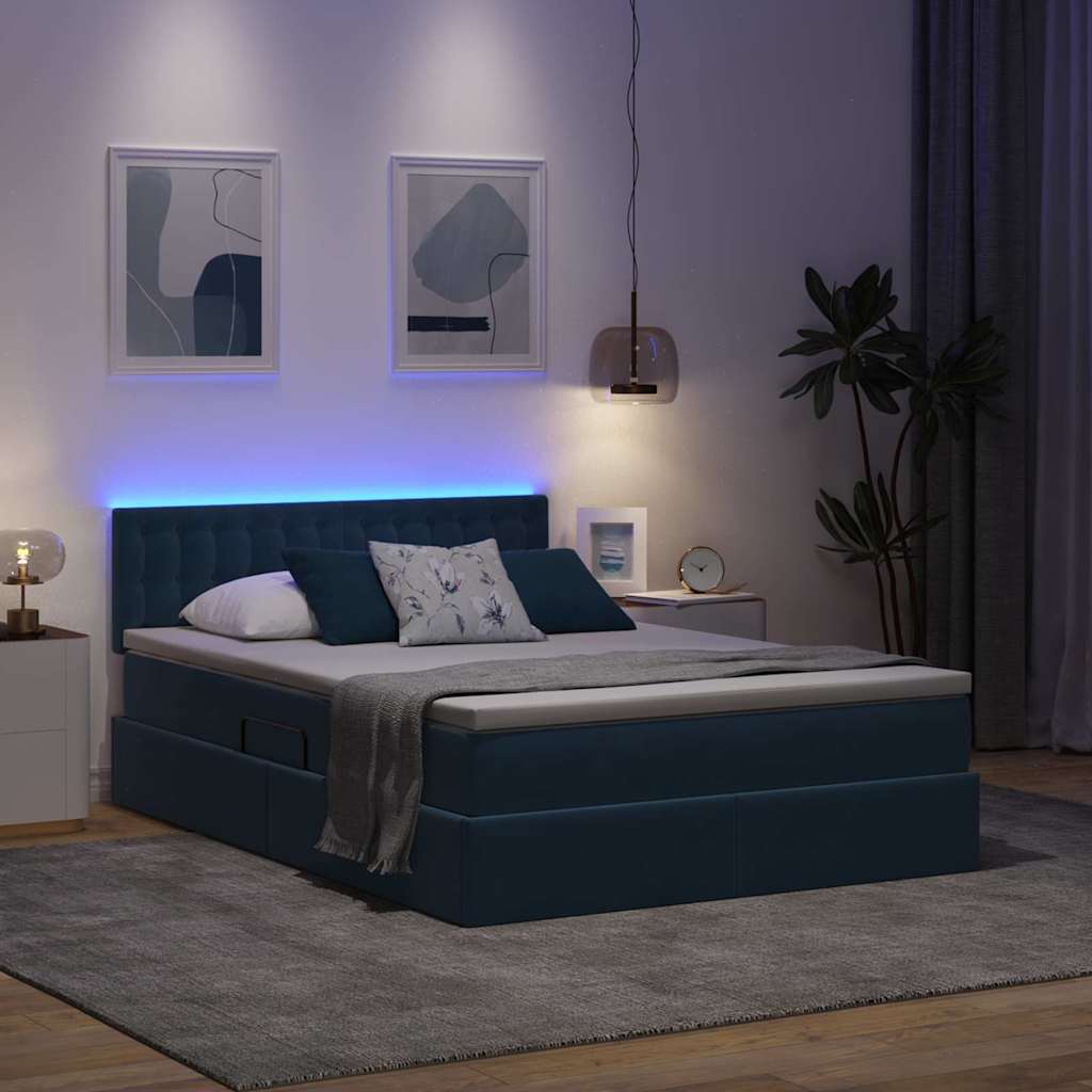 LED krevet za pohranu s madracem Tamno plava 140 x 190 cm