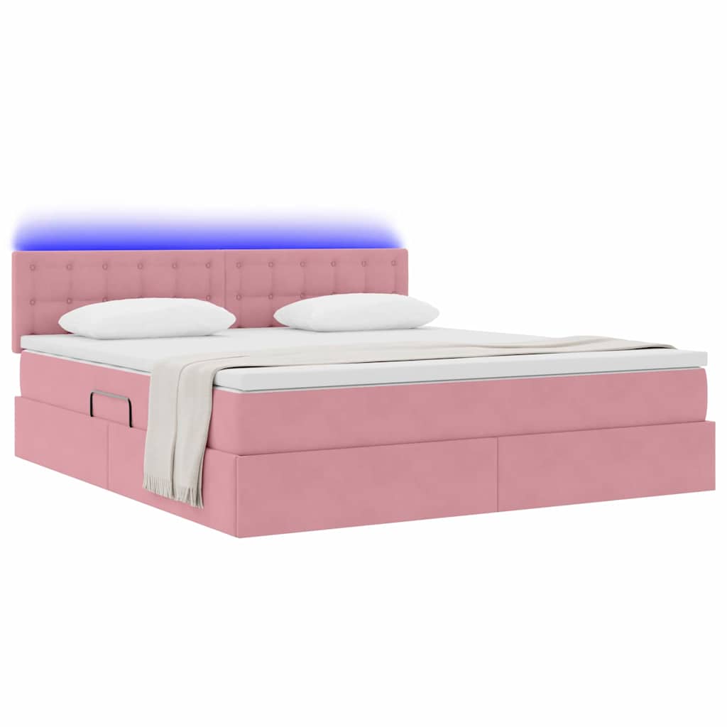 LED krevet za pohranu s madracem Ružičasta 180 x 200 cm Baršun