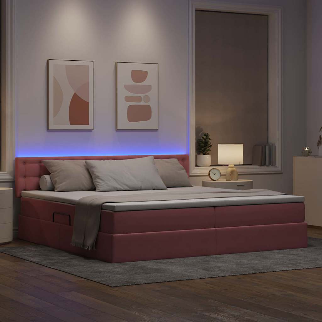 Krevet s prostorom za pohranu s LED-om Ružičasta 200 x 200 cm