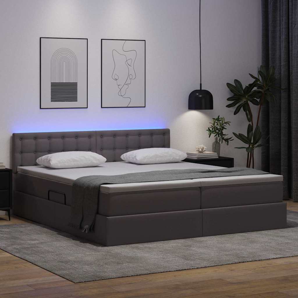 Krevet s prostorom za pohranu s LED-om Siva 200 x 200 cm