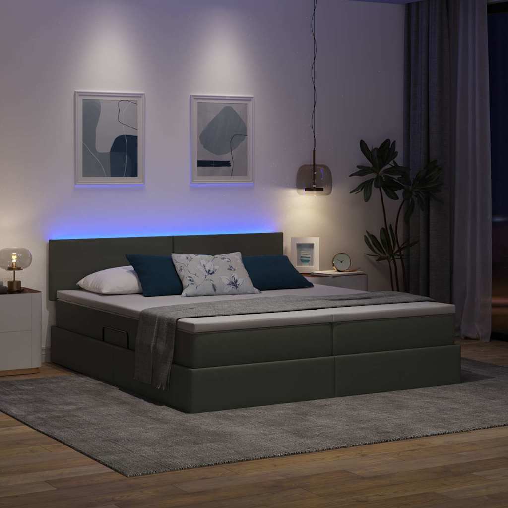 Krevet S LED lampica s pohranom Tamno siva 180 x 200 cm tkanina