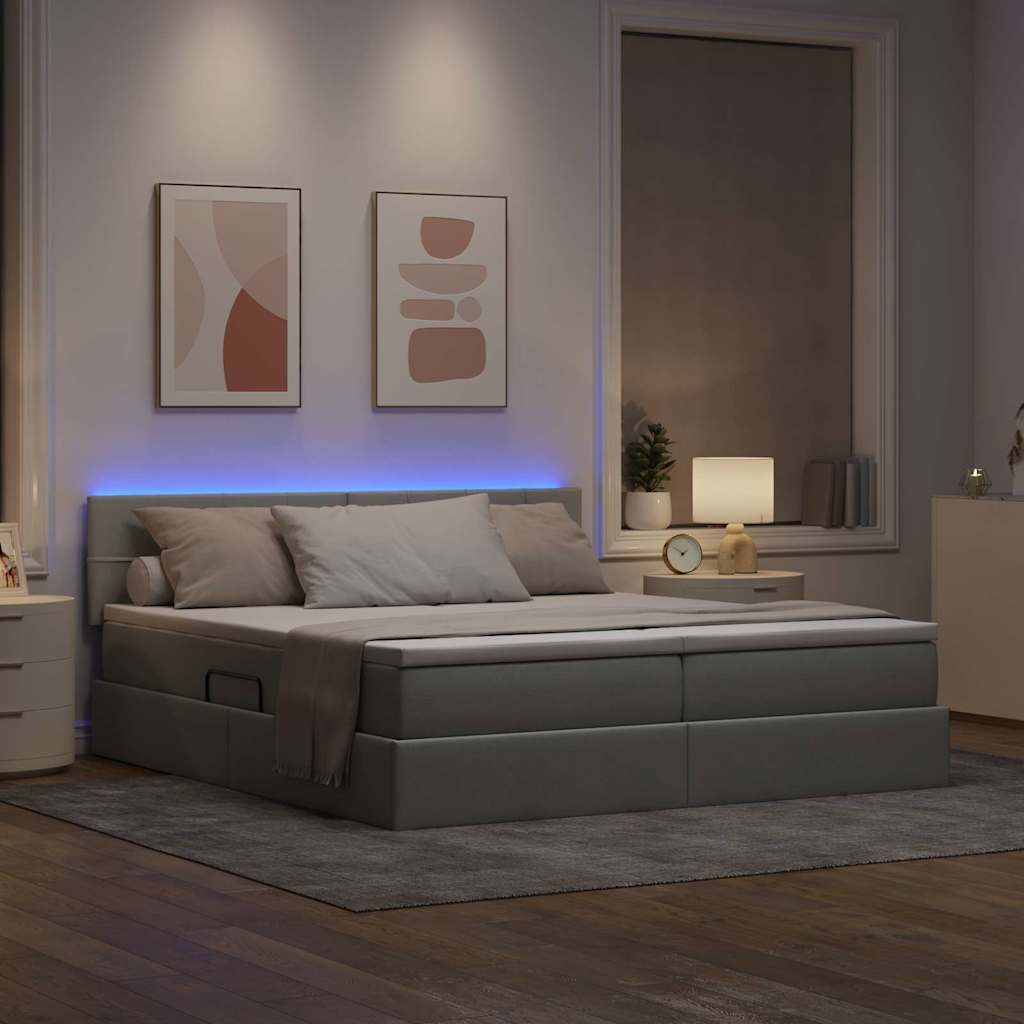 LED krevet za pohranu s madracem Svjetlosiva 180 x 200 cm
