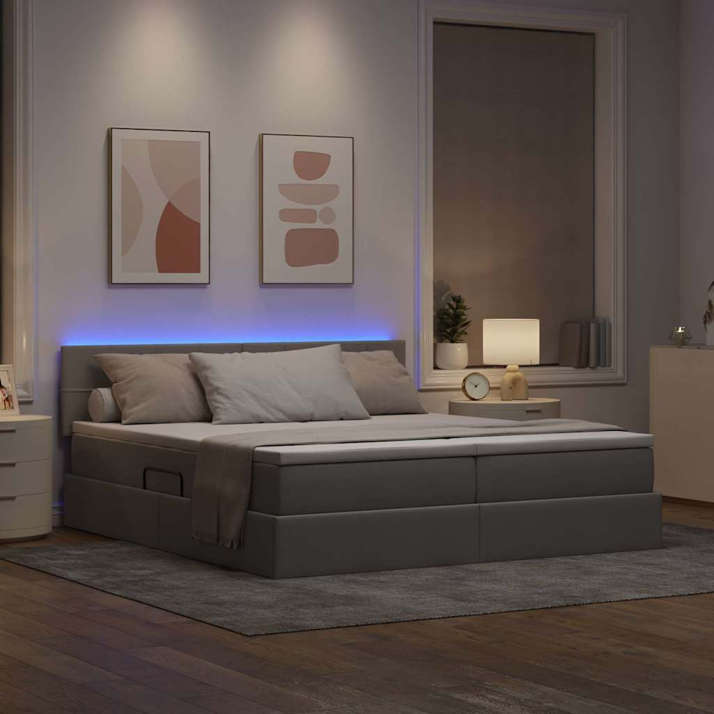 LED krevet za pohranu s madracem Sivosmeđa 180 x 200 cm Tkanina