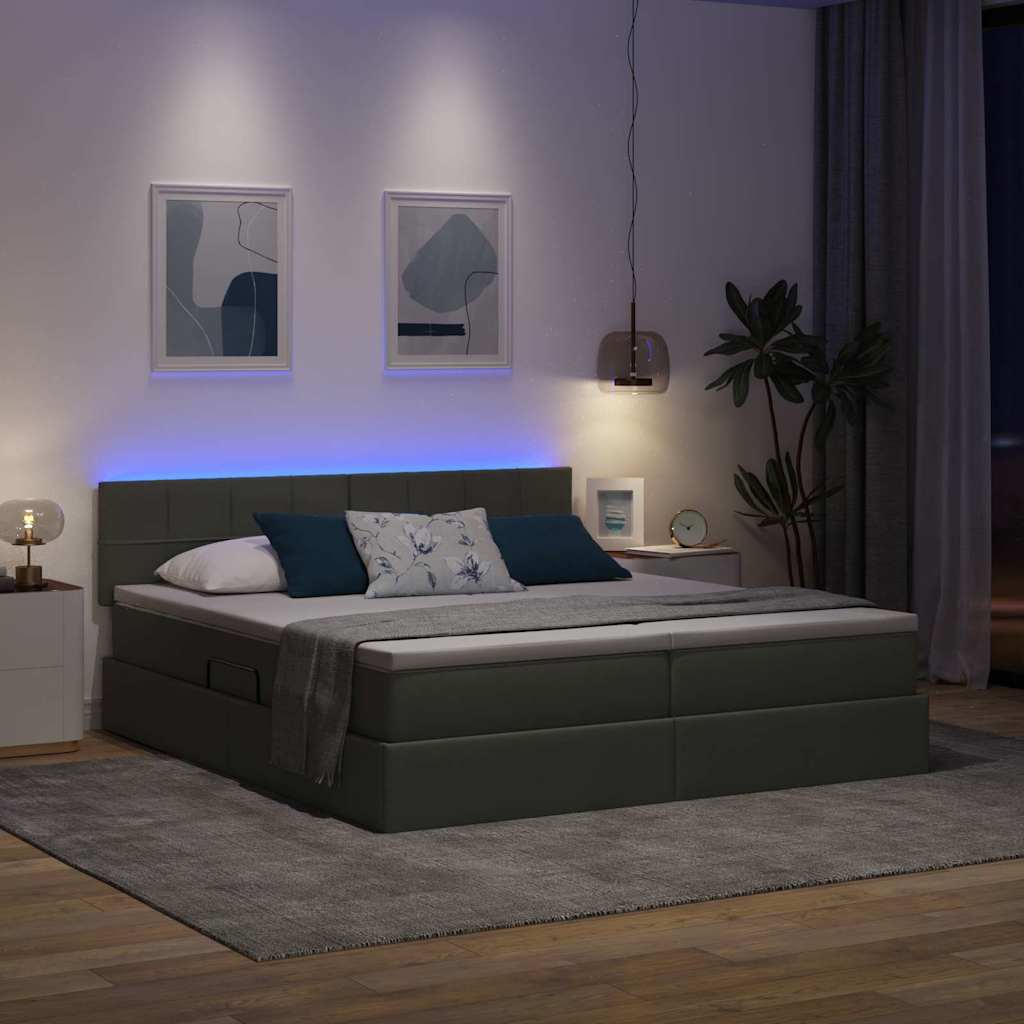 Krevet S LED lampica s pohranom Tamno siva 200 x 200 cm tkanina