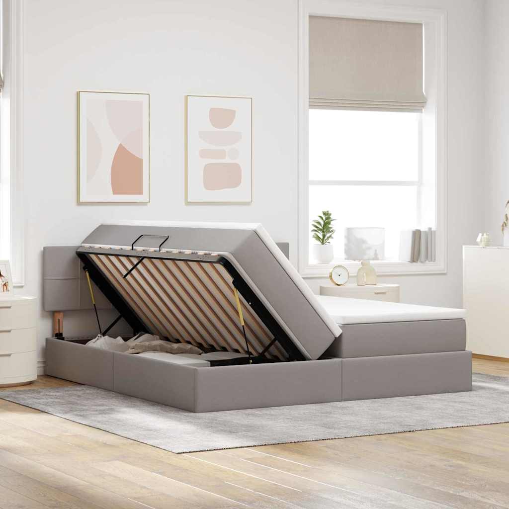 Krevet S LED lampica s pohranom Sivo-smeđa 200 x 200 cm tkanina