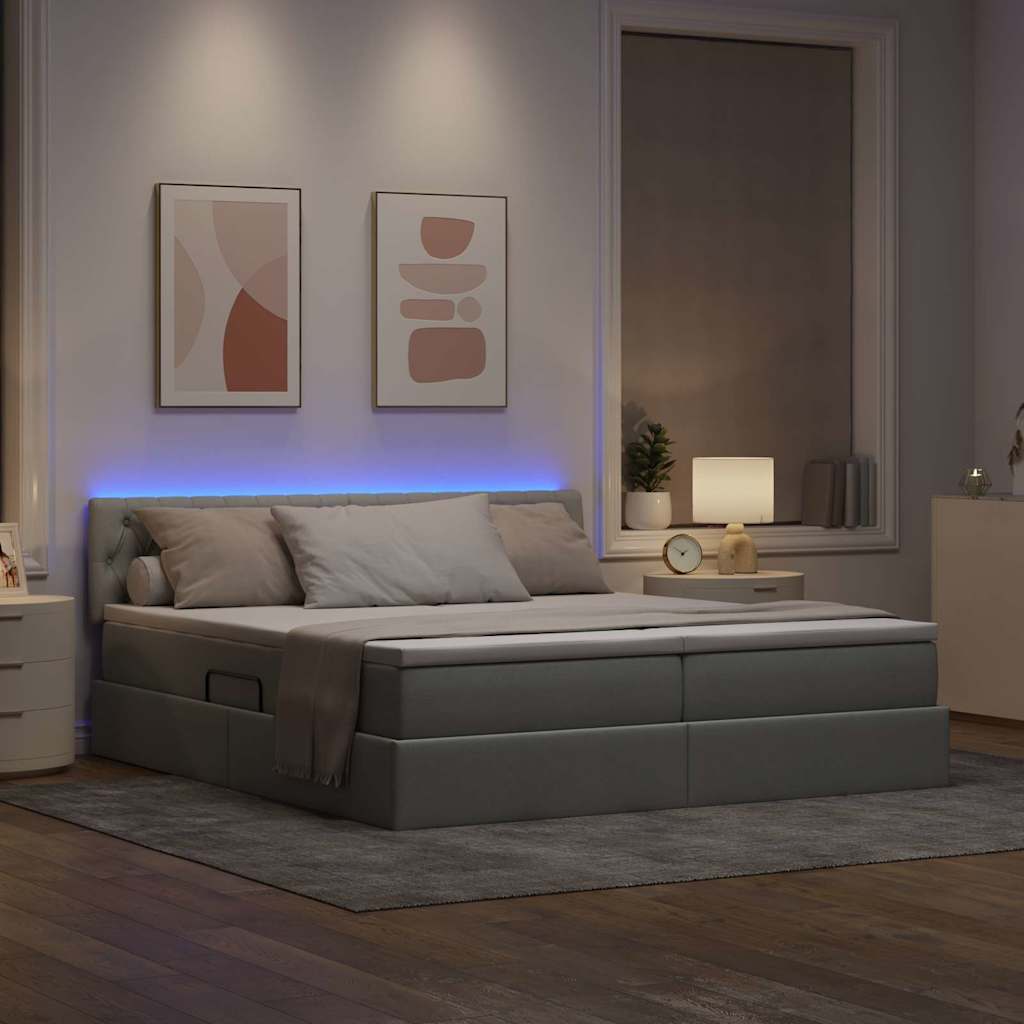 LED krevet za pohranu s madracem Svjetlosiva 200 x 200 cm
