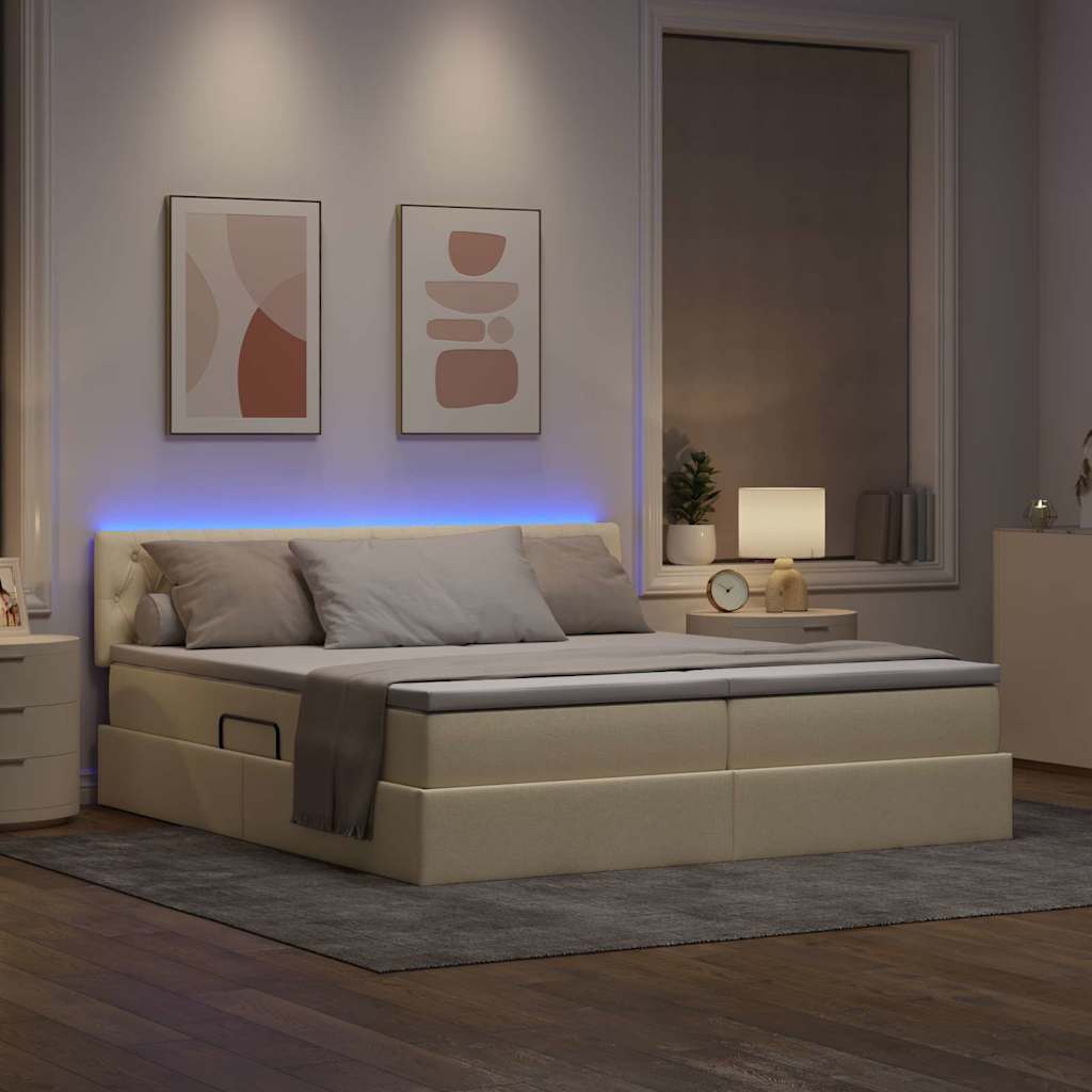 Krevet S LED lampica s uzglavljem Krema 200 x 200 cm tkanina