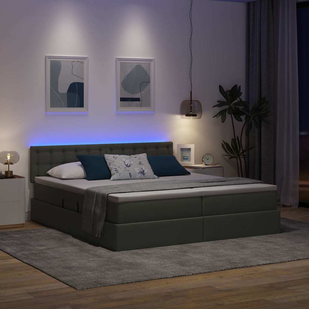 Krevet S LED lampica s pohranom Tamno siva 180 x 200 cm tkanina