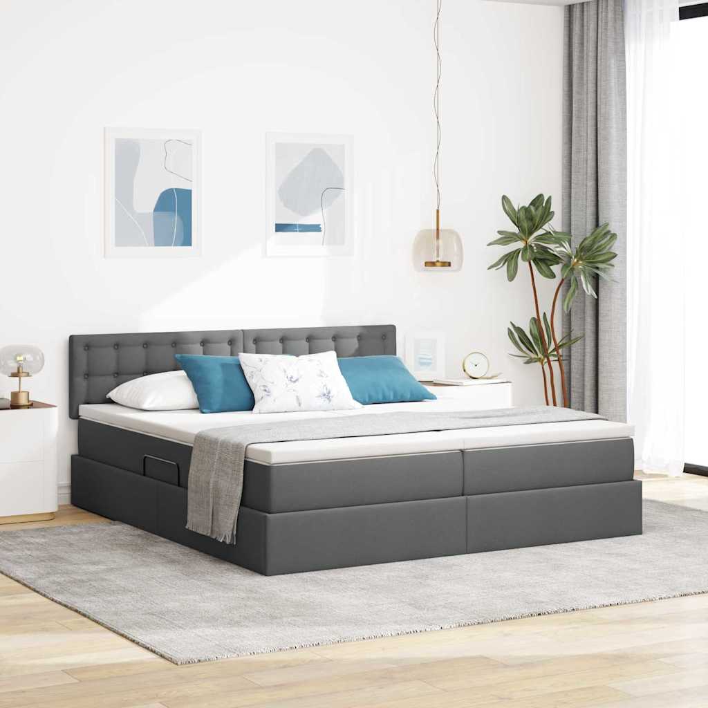 Krevet S LED lampica s pohranom Tamno siva 180 x 200 cm tkanina