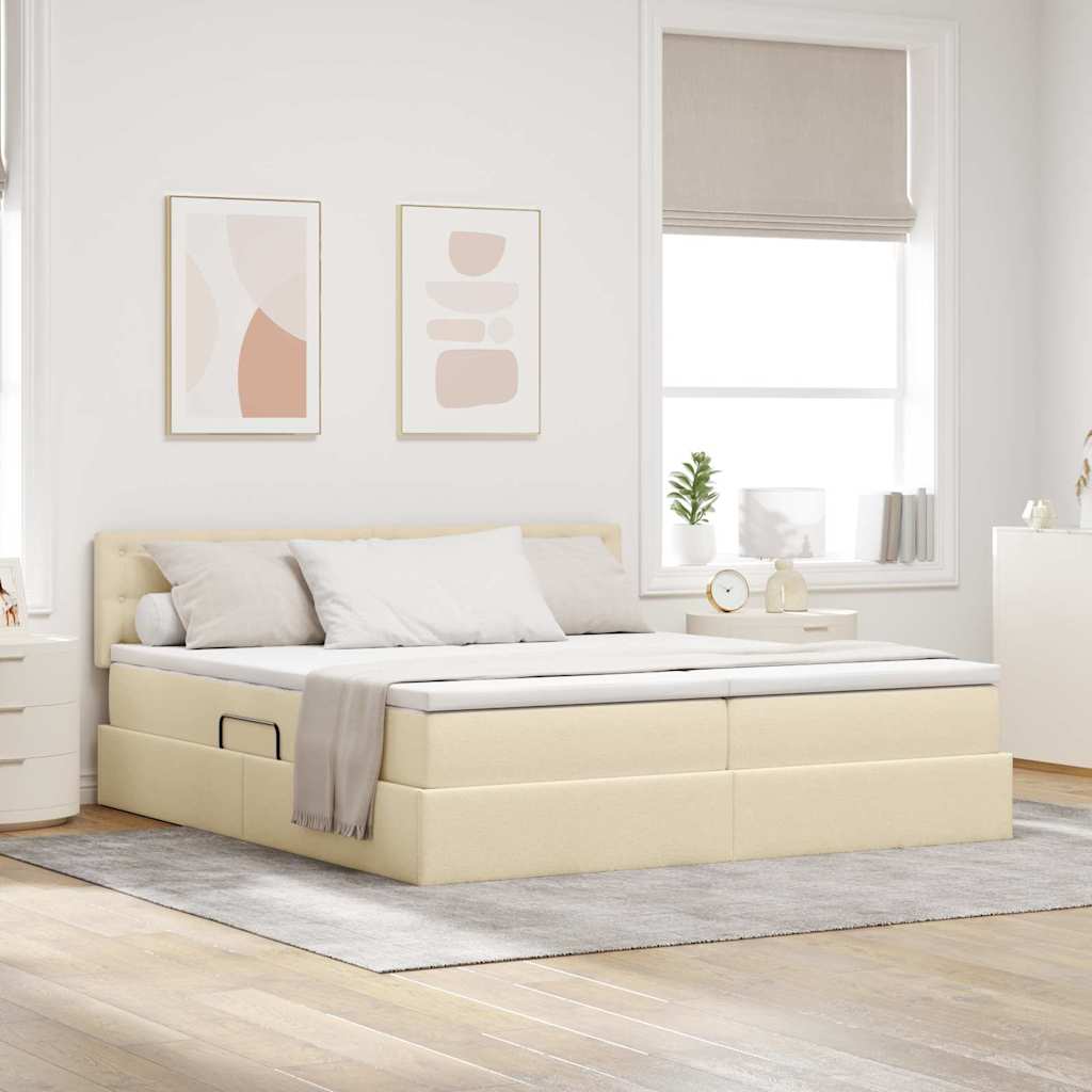 Krevet S LED lampica s uzglavljem Krema 180 x 200 cm tkanina