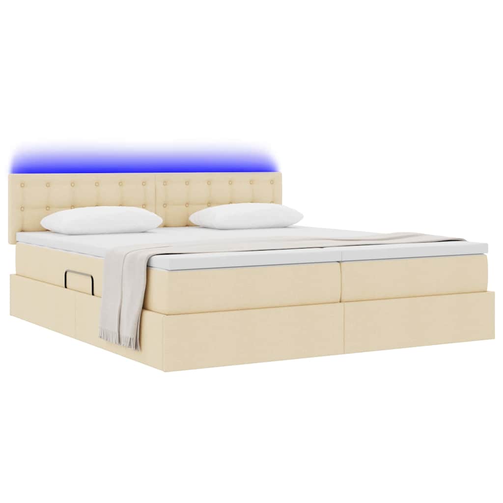 Krevet S LED lampica s uzglavljem Krema 200 x 200 cm tkanina