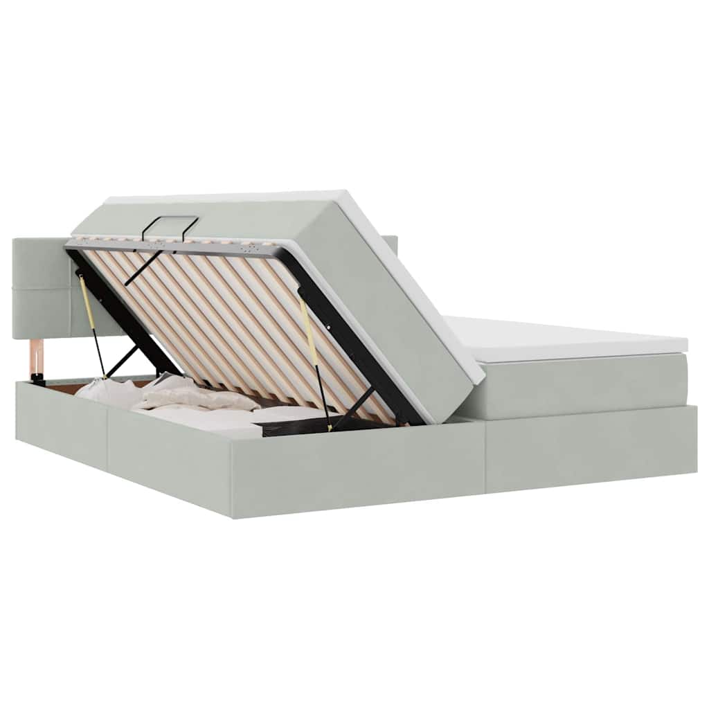 LED krevet za pohranu s madracem Svjetlosiva 200 x 200 cm
