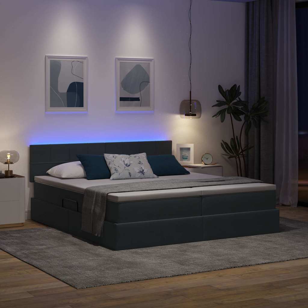 Krevet s LED trakama s pohranom Tamno siva 200 x 200 cm Baršun