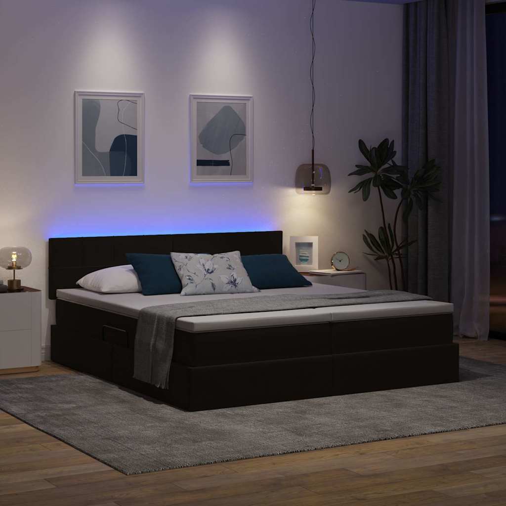 LED krevet za pohranu s madracem Crna 200 x 200 cm Baršun