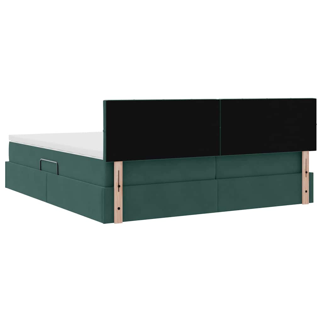 Krevet s LED trakama s pohranom Tamnozelena 200 x 200 cm Baršun