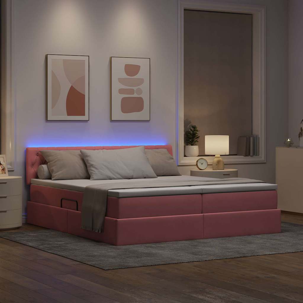 Krevet s LED trakama s uzglavljem Ružičasta 180 x 200 cm Baršun