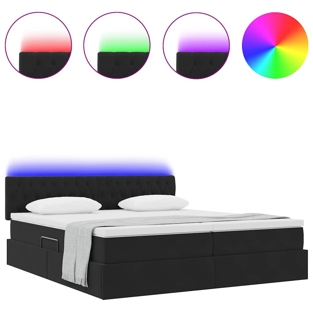Krevet s LED trakama s uzglavljem Crna 200 x 200 cm Baršun