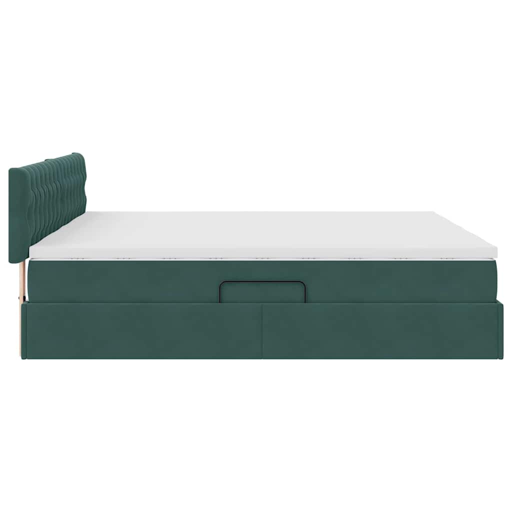 Krevet s LED trakama s pohranom Tamnozelena 200 x 200 cm Baršun