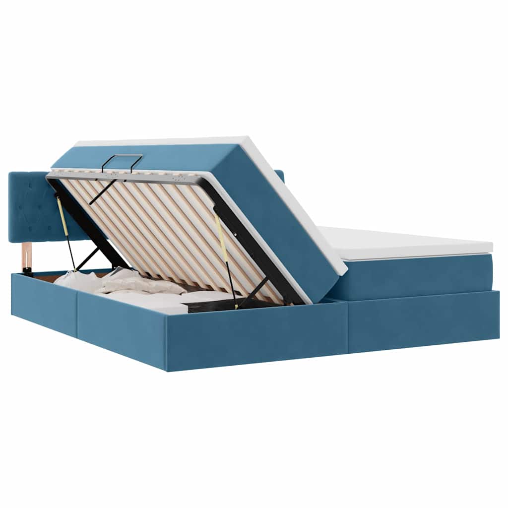 LED krevet za pohranu s madracem Tamno plava 200 x 200 cm