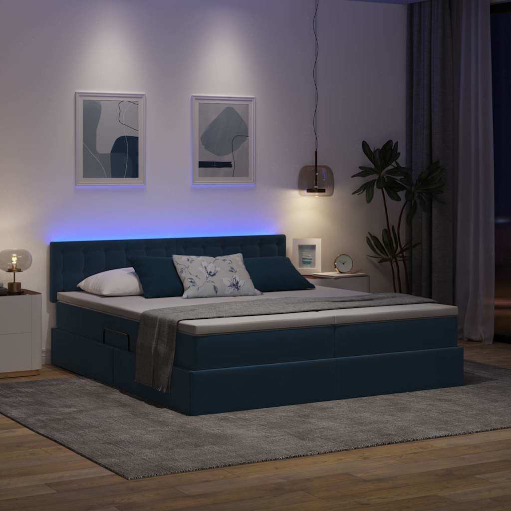 Krevet s LED trakama s pohranom Tamno plava 180 x 200 cm Baršun