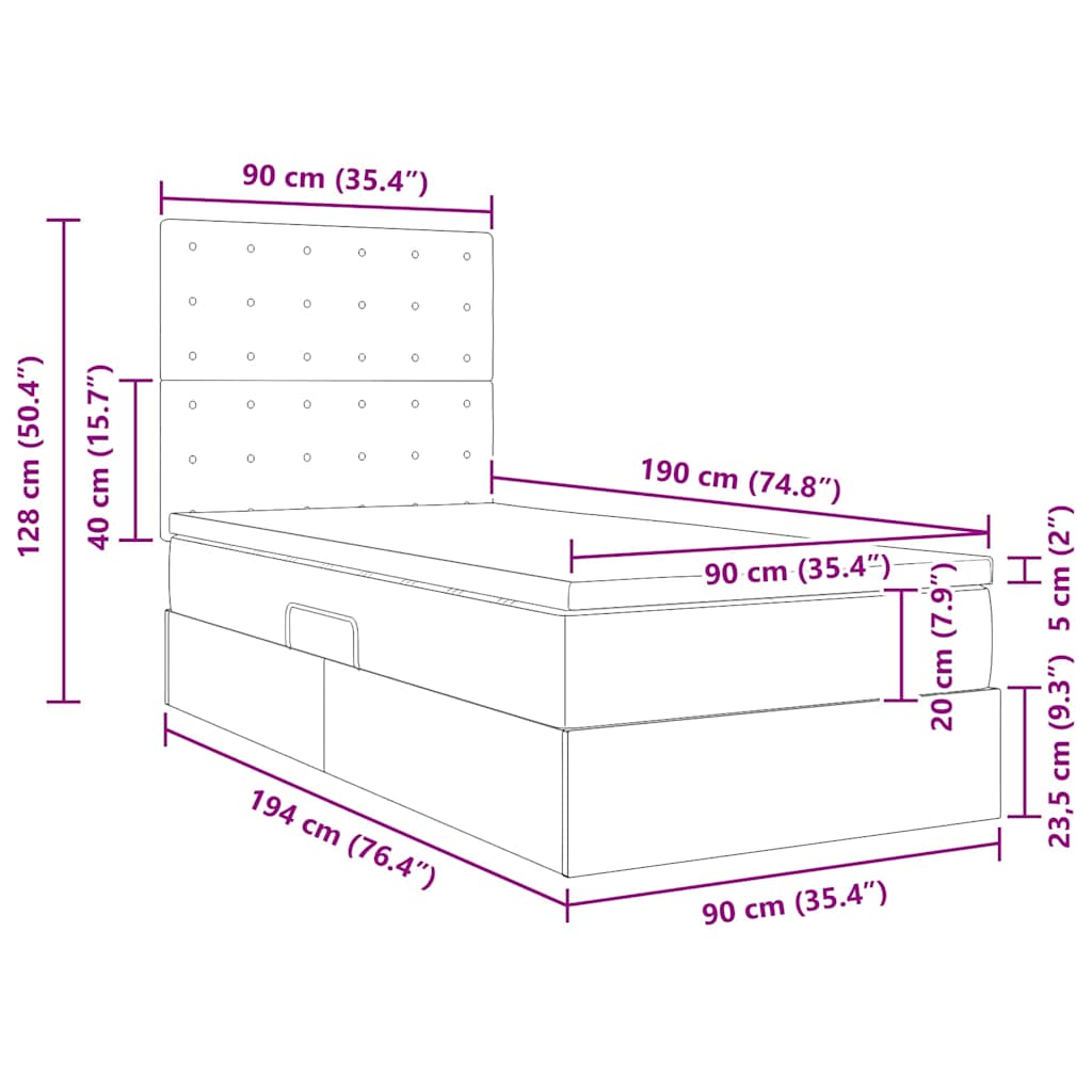 Krevet s od storage s madracem Crna 90 x 190 cm Lažna koža