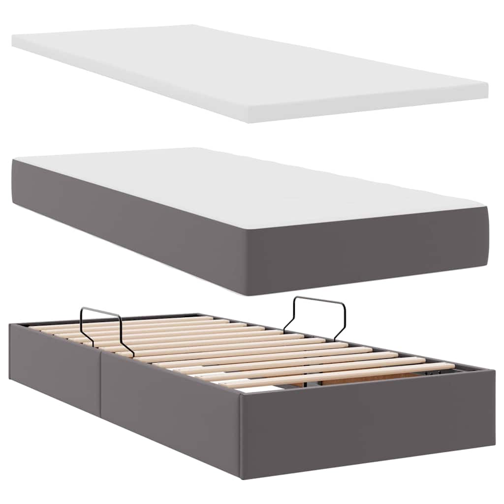 Krevet s od storage s madracem Siva 90 x 190 cm Lažna koža