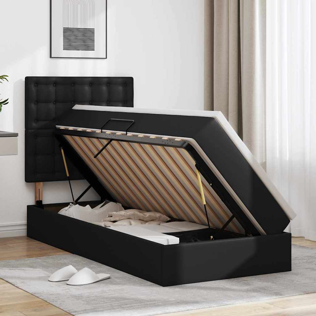 Krevet s od storage s uzglavljem Crna 90 x 200 cm Lažna koža
