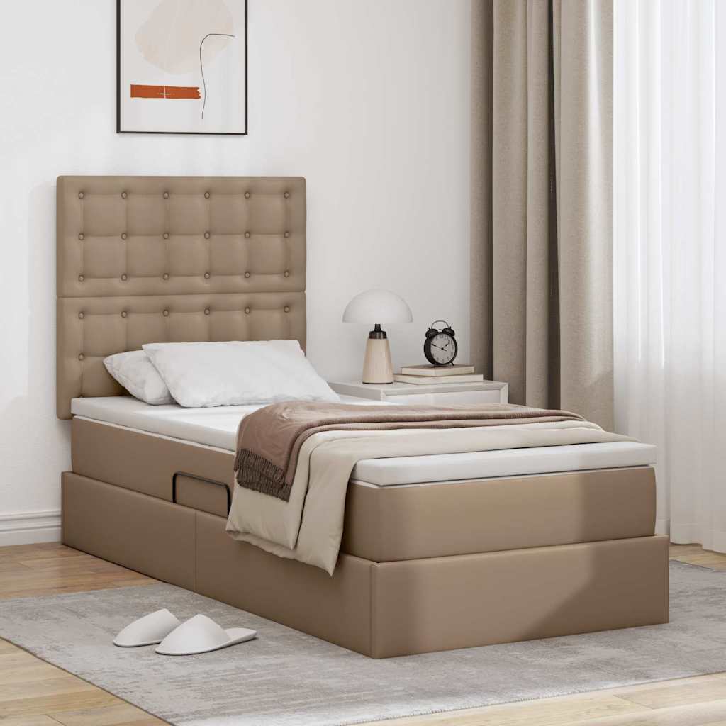 Krevet s od storage s madracem Kapućino 90 x 200 cm Lažna koža