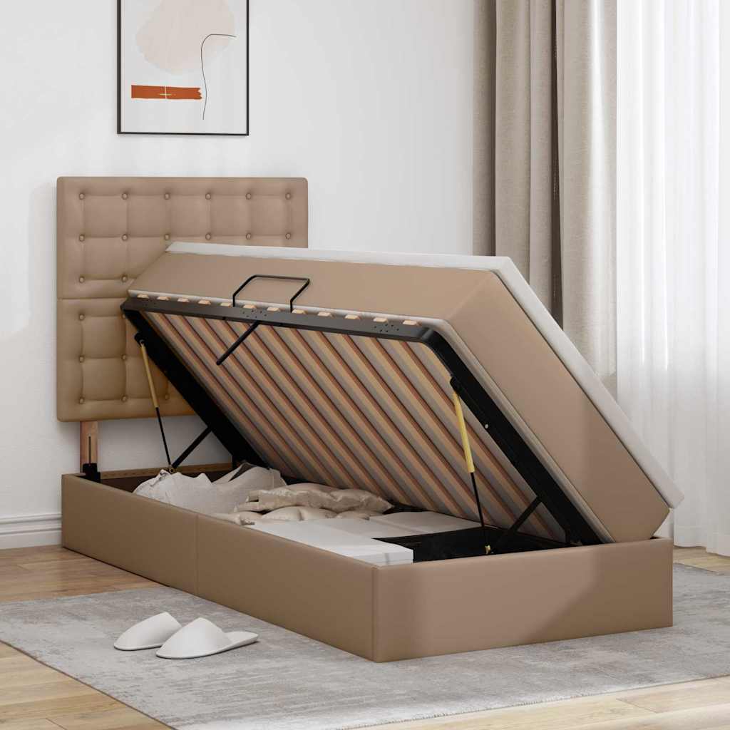 Krevet s od storage s madracem Kapućino 90 x 200 cm Lažna koža
