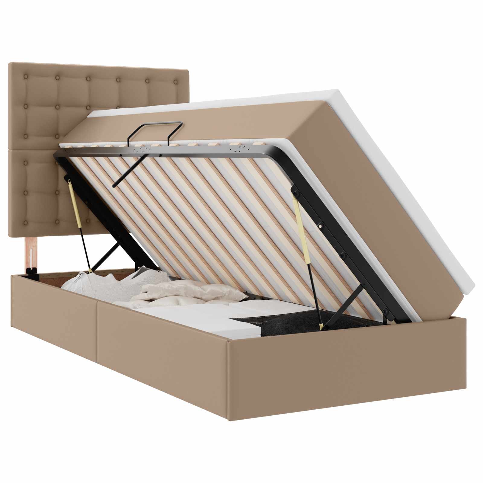 Krevet s od storage s madracem Kapućino 90 x 200 cm Lažna koža
