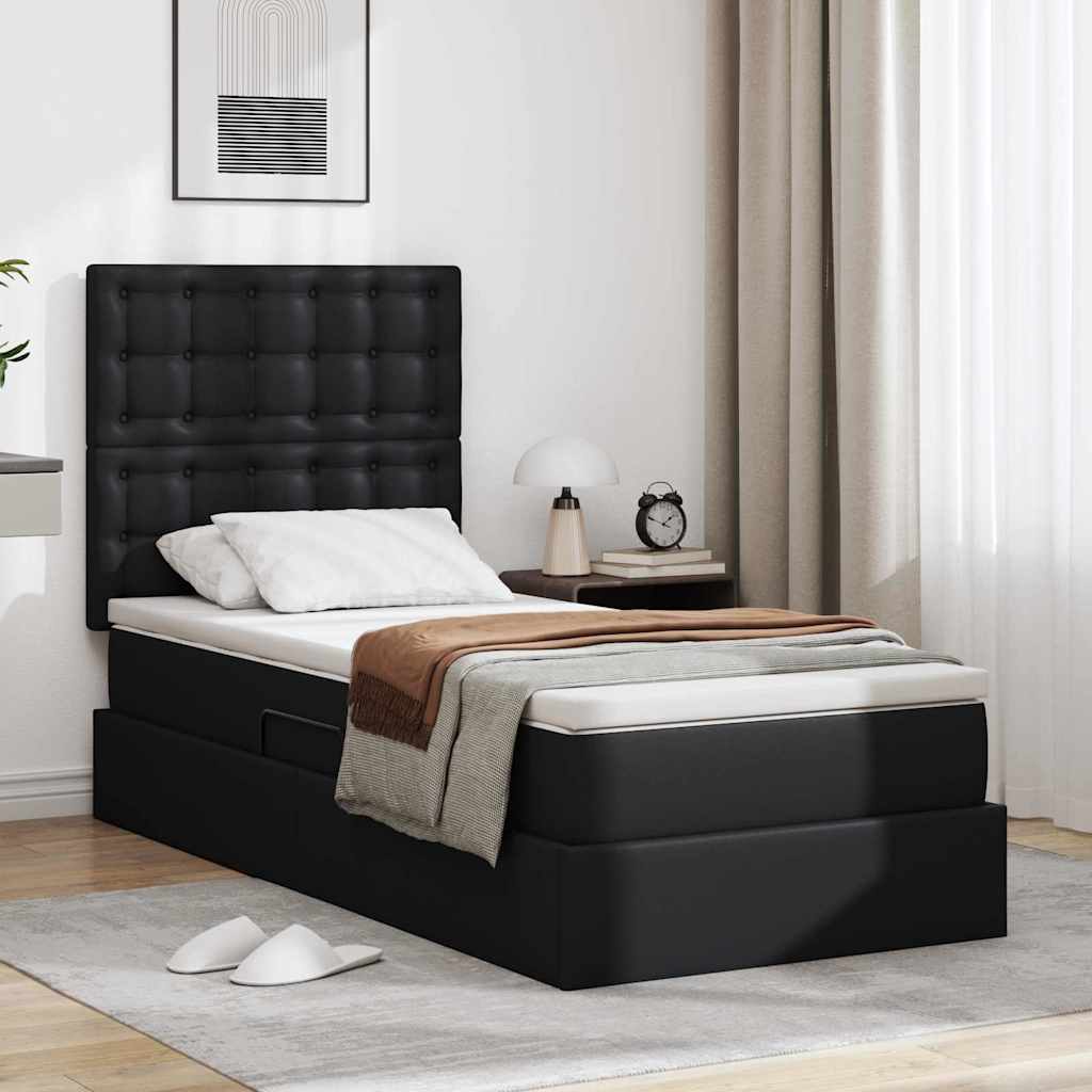 Krevet s od storage s madracem Crna 100 x 200 cm Lažna koža
