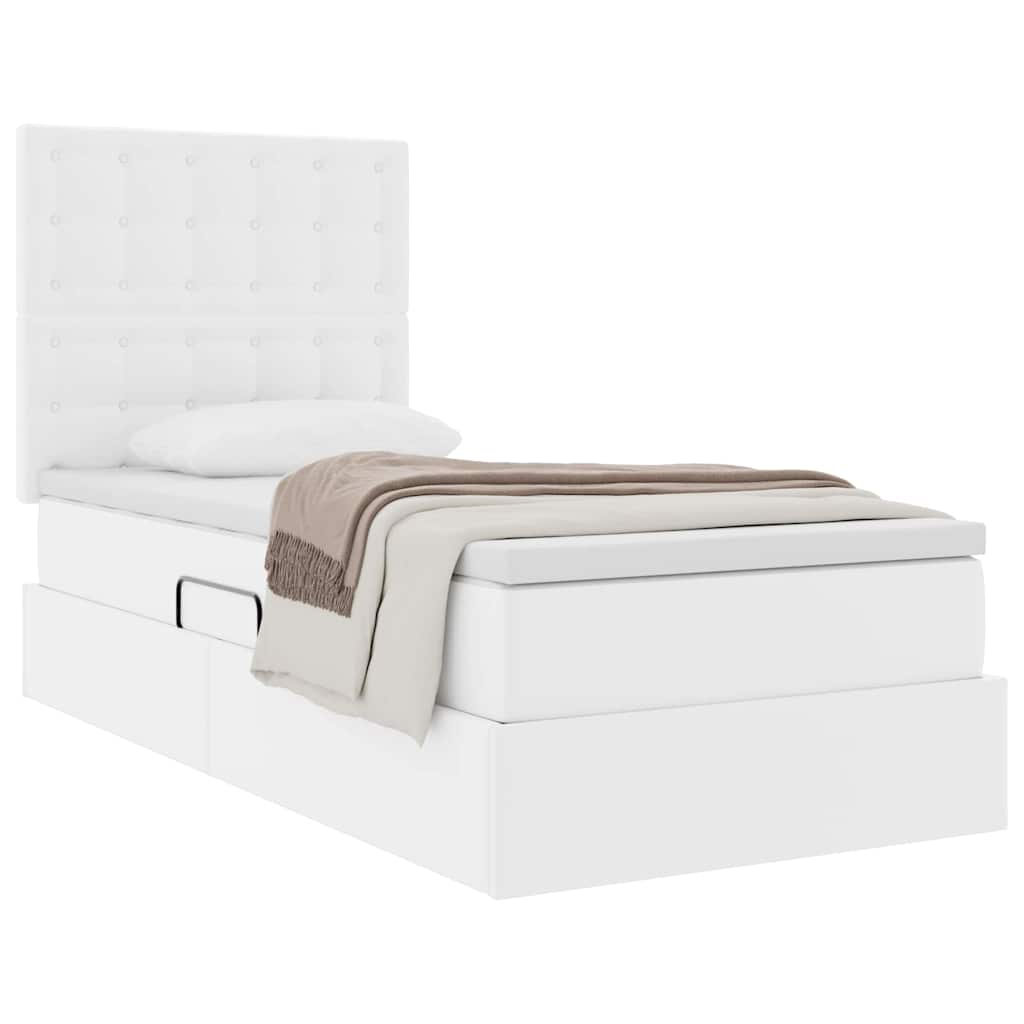 Krevet s od storage Čista bijela 100 x 200 cm Lažna koža