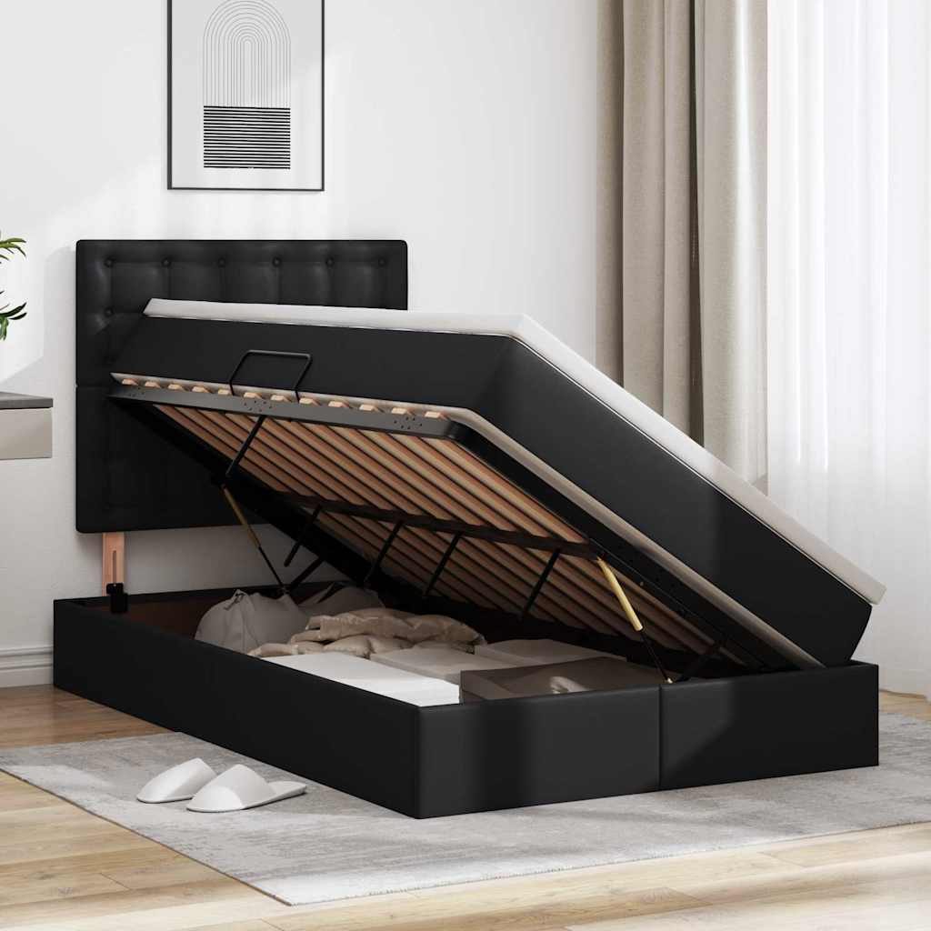 Krevet s od storage s madracem Crna 120 x 200 cm Lažna koža