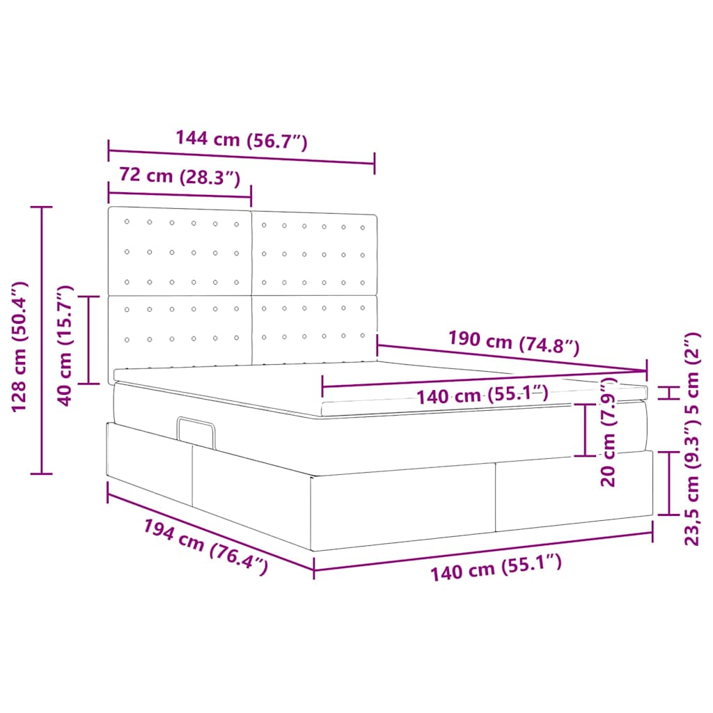 Krevet s od storage s madracem Crna 140 x 190 cm Lažna koža