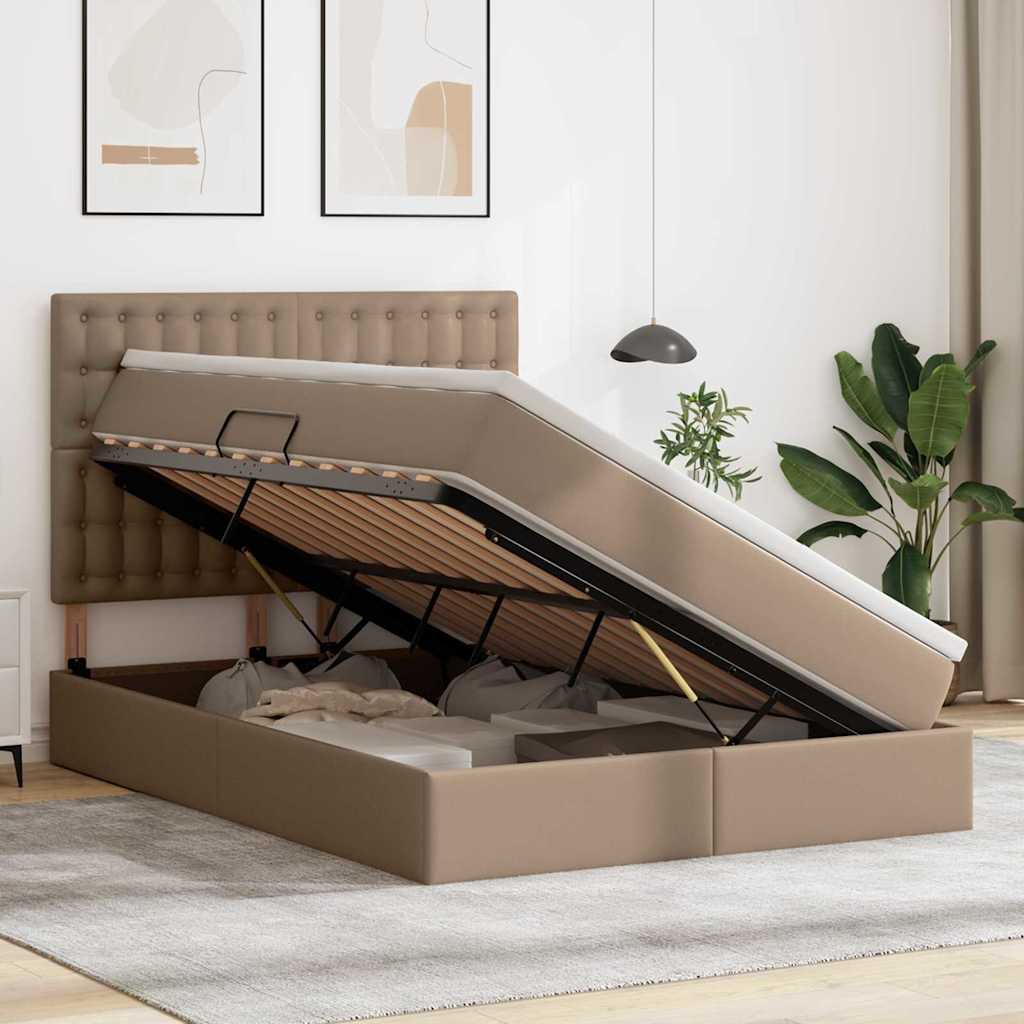 Krevet s od storage s madracem Kapućino 140 x 190 cm Lažna koža