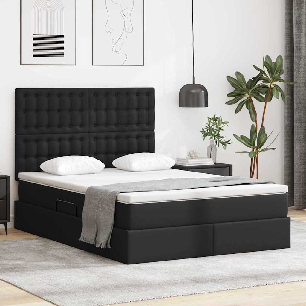Krevet s od storage s madracem Crna 140 x 200 cm Lažna koža