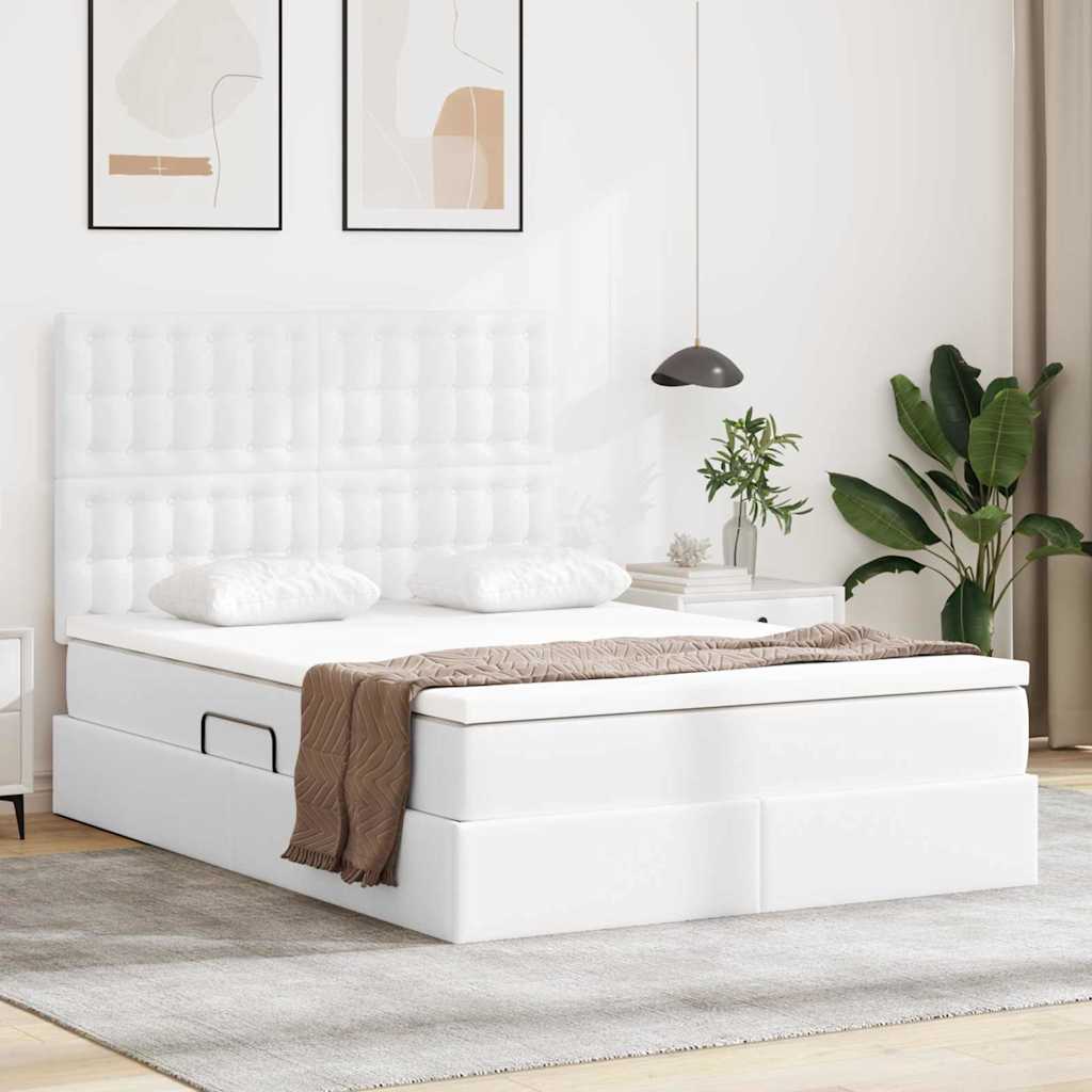 Krevet s od storage Čista bijela 140 x 200 cm Lažna koža