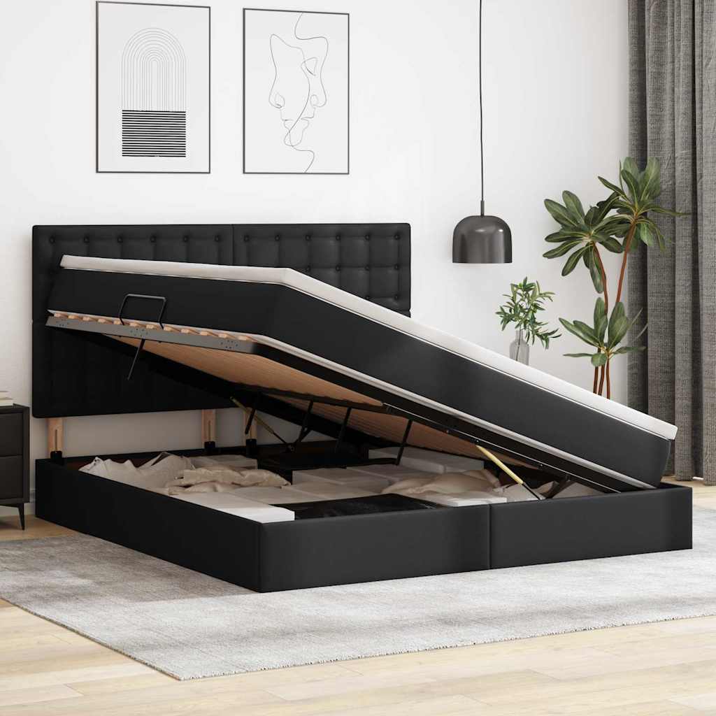 Krevet s od storage s madracem Crna 160 x 200 cm Lažna koža