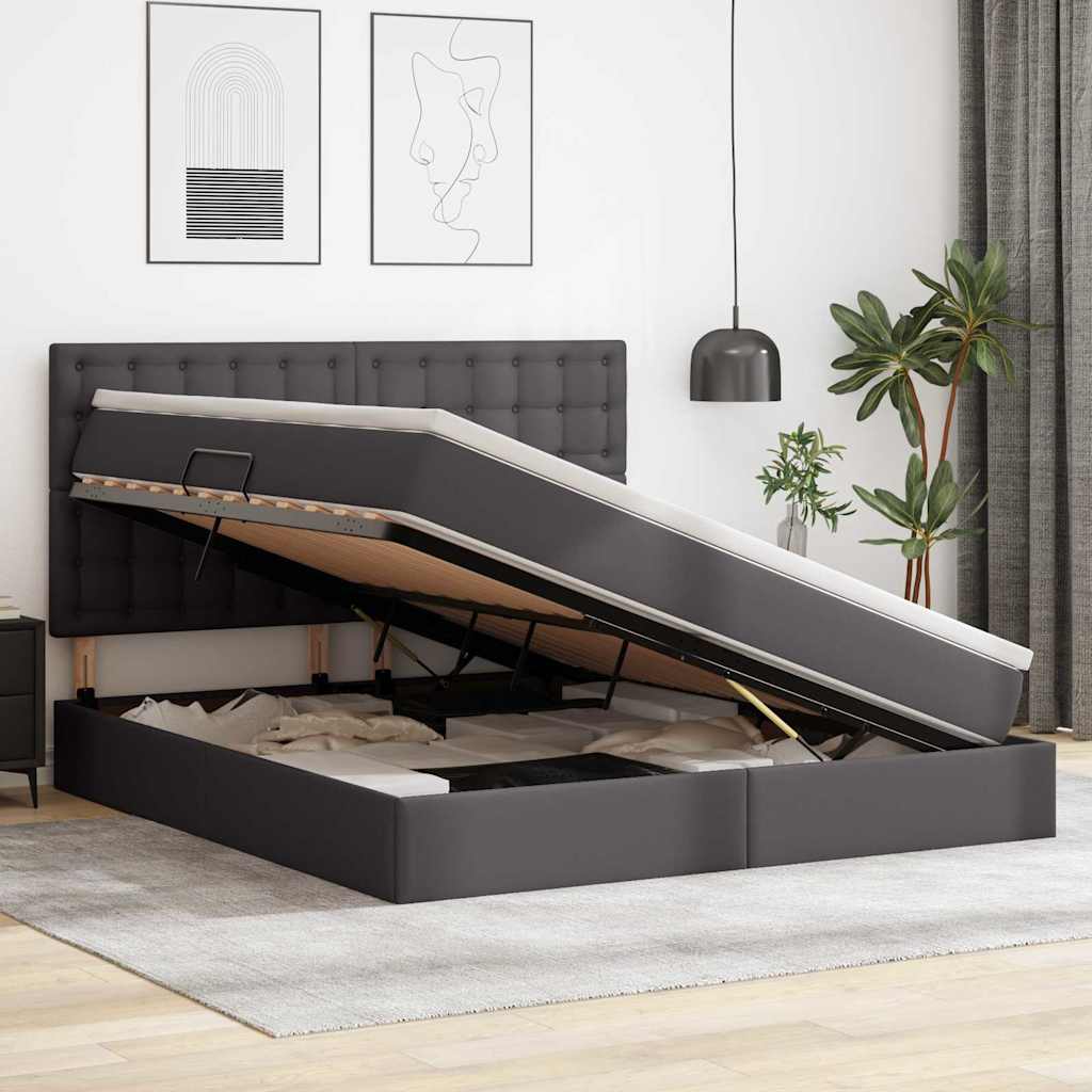 Krevet s od storage s madracem Siva 160 x 200 cm Lažna koža