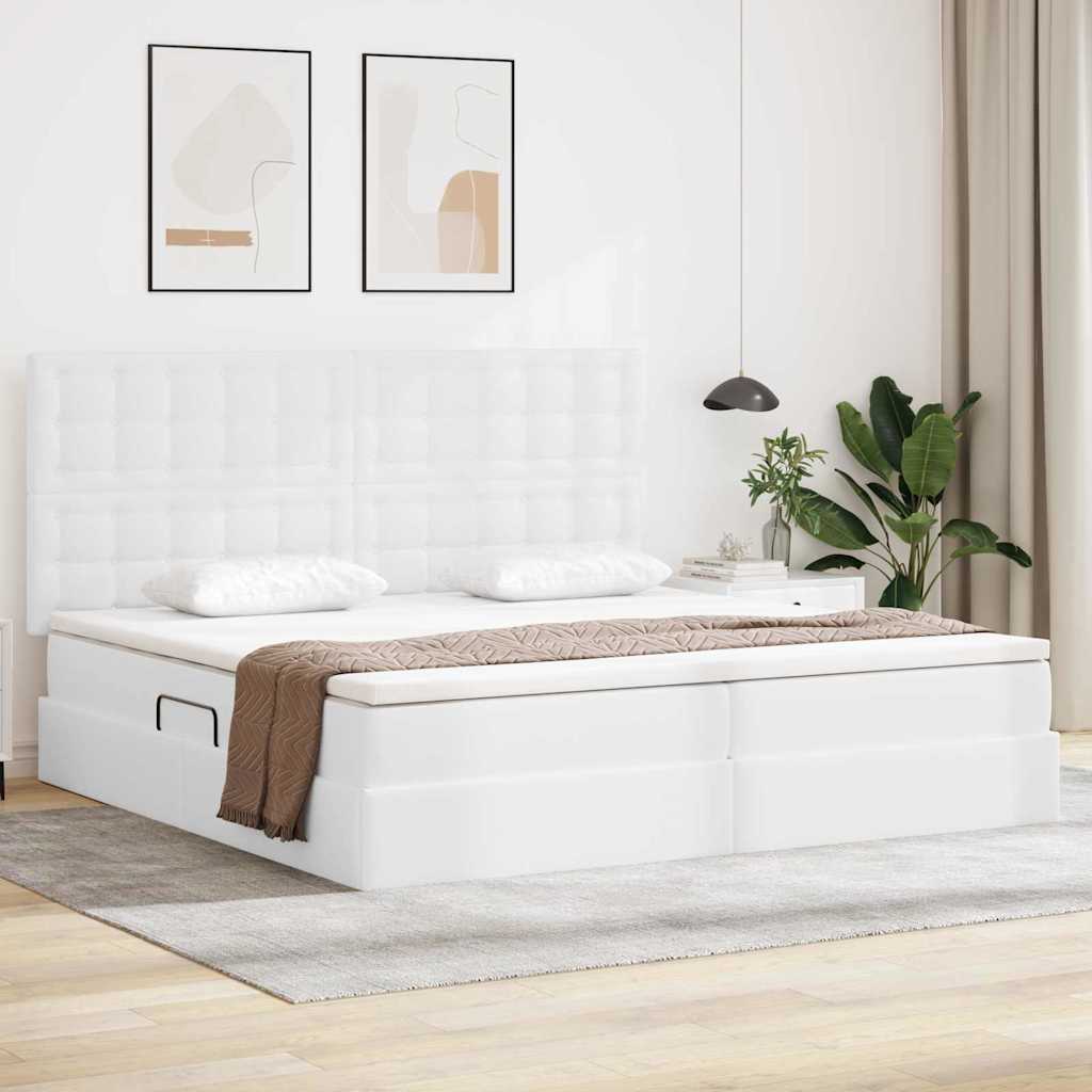 Krevet s od storage Čista bijela 200 x 200 cm Lažna koža