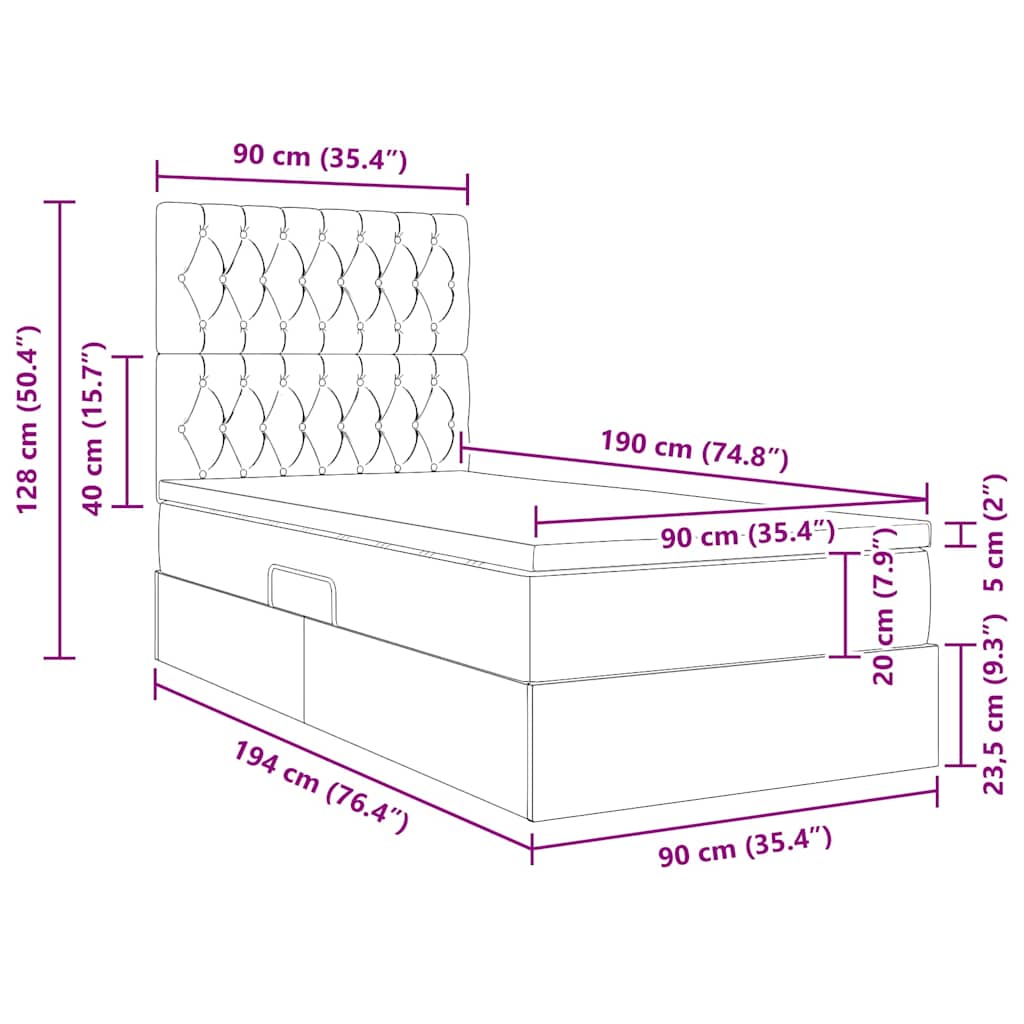 Krevet s madracem i skladištem Krema 90 x 190 cm Poliester