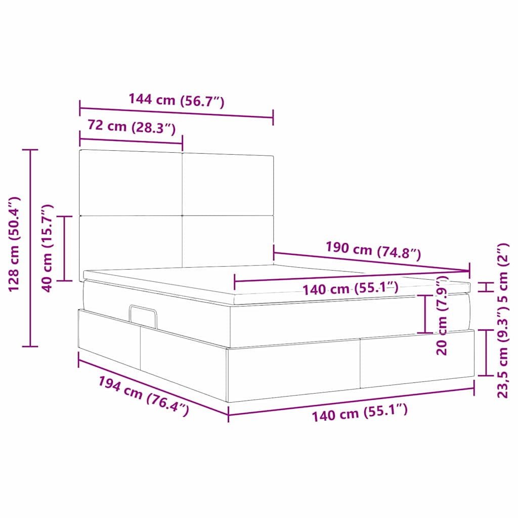Krevet s madracem i skladištem Crna 140 x 190 cm Baršun