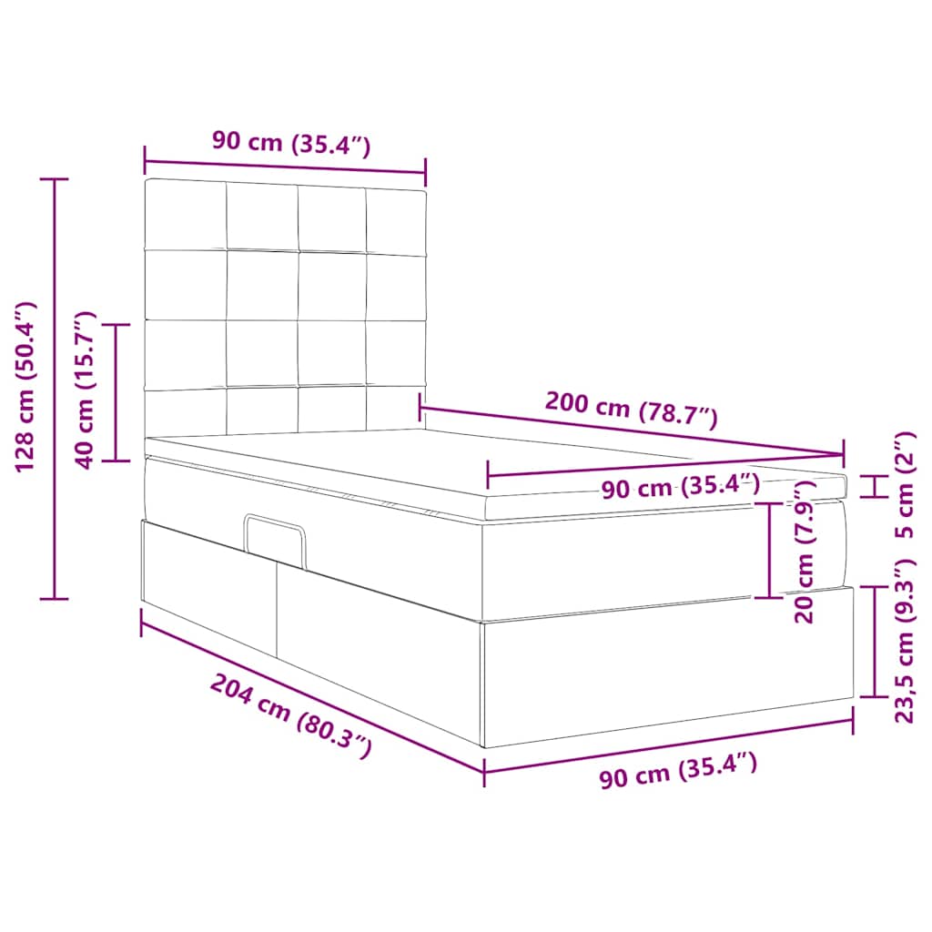 Krevet s madracem i skladištem Crna 90 x 200 cm Baršun