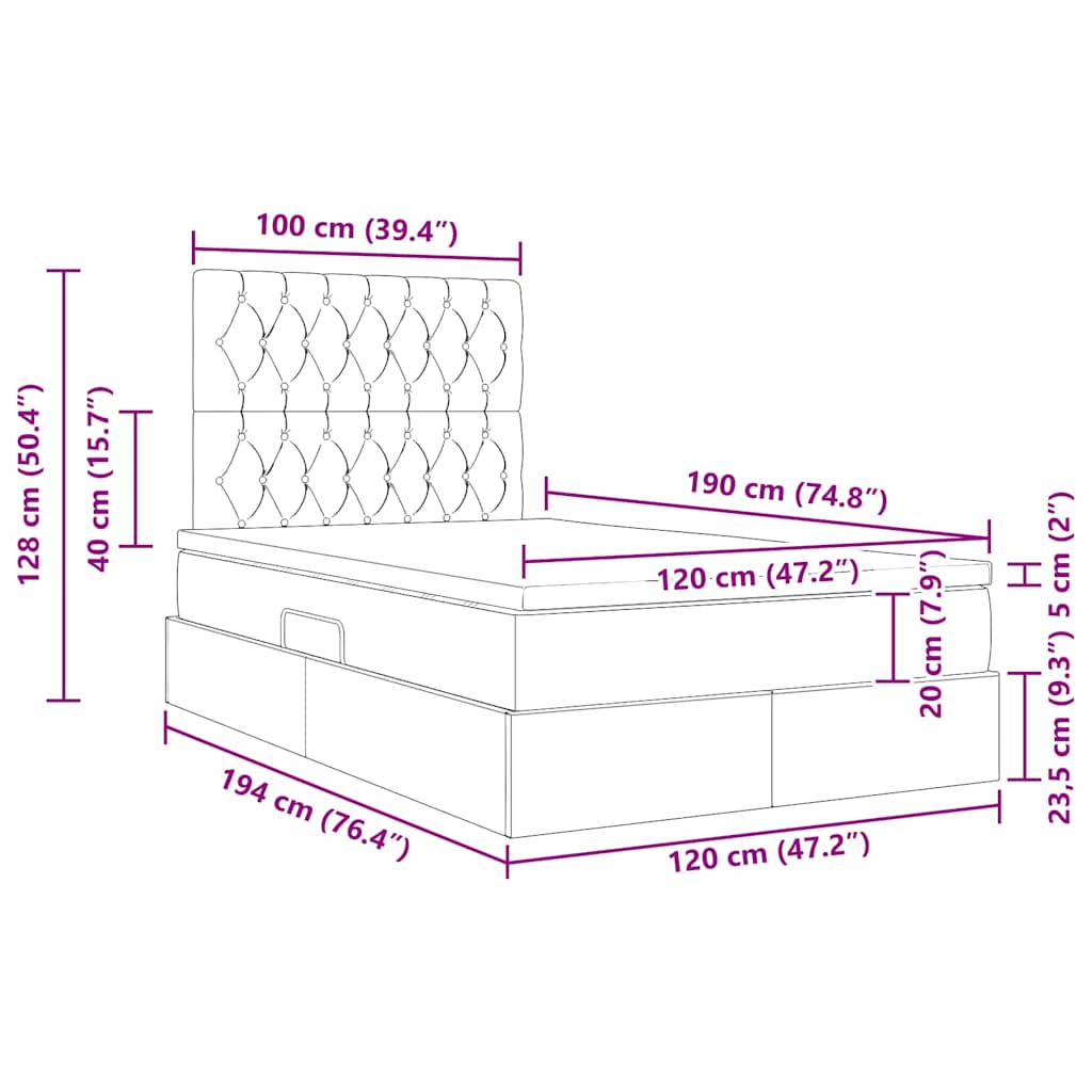 Krevet s madracem i skladištem Crna 120 x 190 cm Baršun