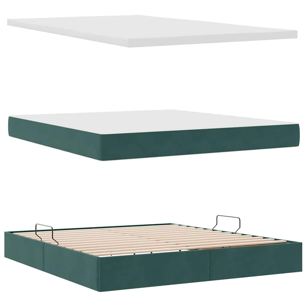 Krevet s madracem i skladištem Tamnozelena 160 x 200 cm Baršun